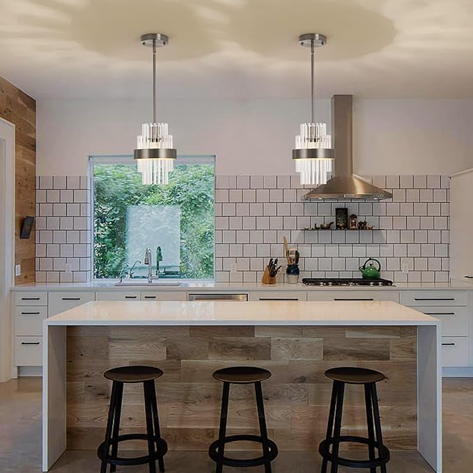 Pendant Light Fixtures, 7inch Modern Glass Pendant Lighting, Brushed Nickel Kitchen Island Pendant Lights, Height Adjustable Pendant Lighting (Brushed Nickel, 1 Pack)