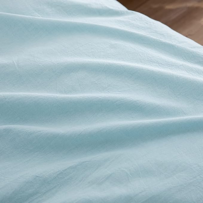 BESTOUCH Duvet Cover Set 100% Washed Cotton Linen Feel Super Soft Comfortable Chic Lightweight 2 PCs Home Bedding Set Solid Hushed Green Twin/Twin XL