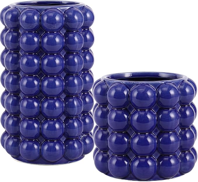 Bubble Vases, Set of 2 Blue Ceramic Vases, Short Vases, Ceramic Flower Vases, Unique Vases, Tall Bubble Vases for Coffe Table Decor, Decorative Vases for Living Room, Dining Table, Wedding