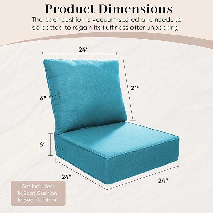 Outdoor Seat Cushion Set-24 x 24 x 6 Inch Outdoor Chair Cushions with Water Resistant & Removable Cover Outdoor Cushions for Patio Furniture Chair Sofa Couch-Light Blue
