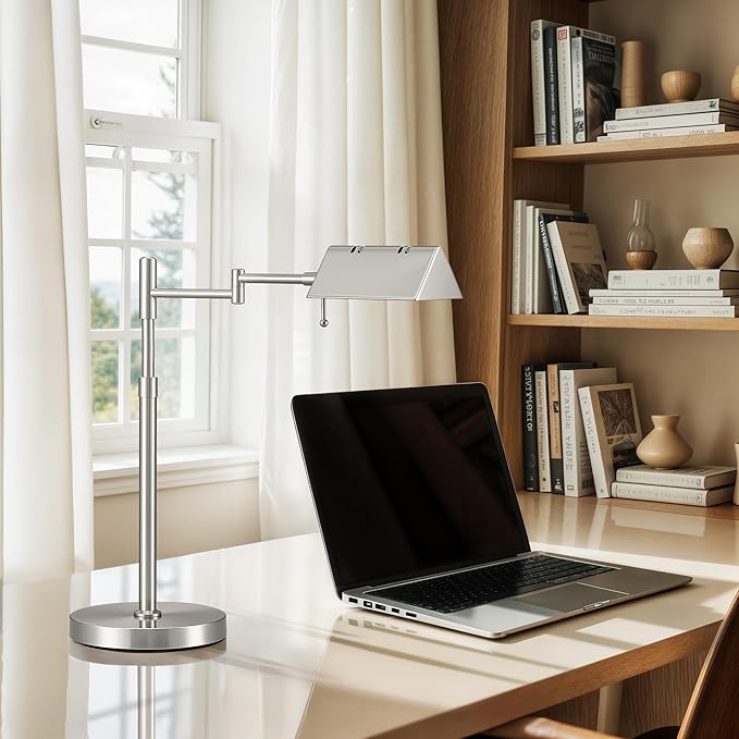 VONLUCE LED Desk Lamp, Adjustable Industrial Style Metal Table Lamp, Dimmable Reading Lamp for Living Room Bedroom Office, Brushed Nickel