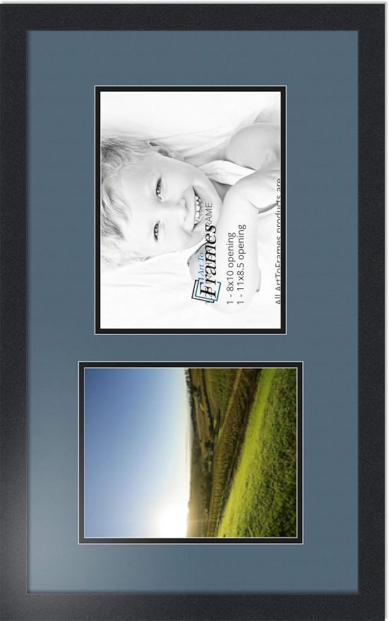 ArtToFrames Collage Photo Frame Double Mat with 1-8.5x11, 8x10 Openings with Satin Black Frame and Dutch Blue mat.