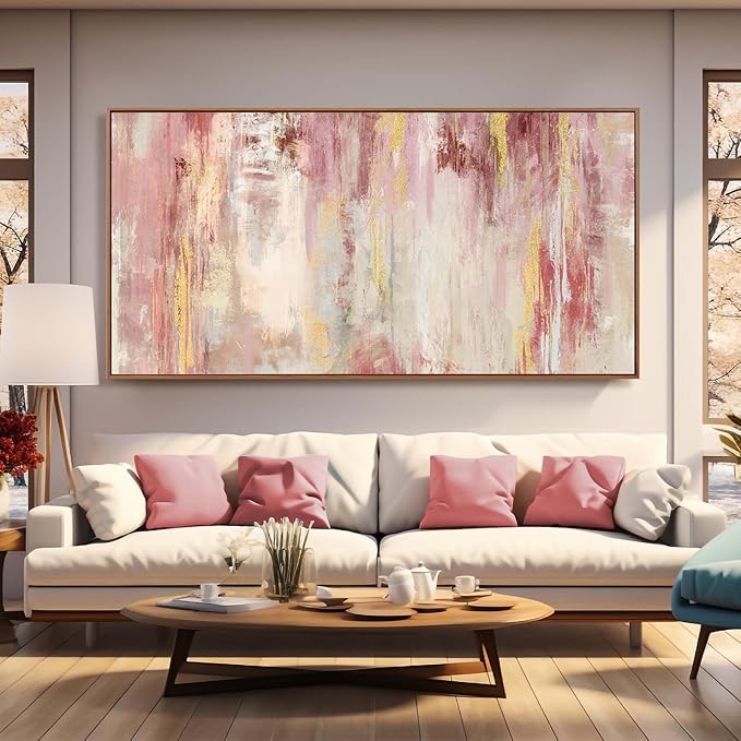 SOUGUAN Pink Wall Decor Contemporary Canvas Wall Art Abstract Wall Artwork 36"x70" Decorative Pictures for Dining Room Area Office Art
