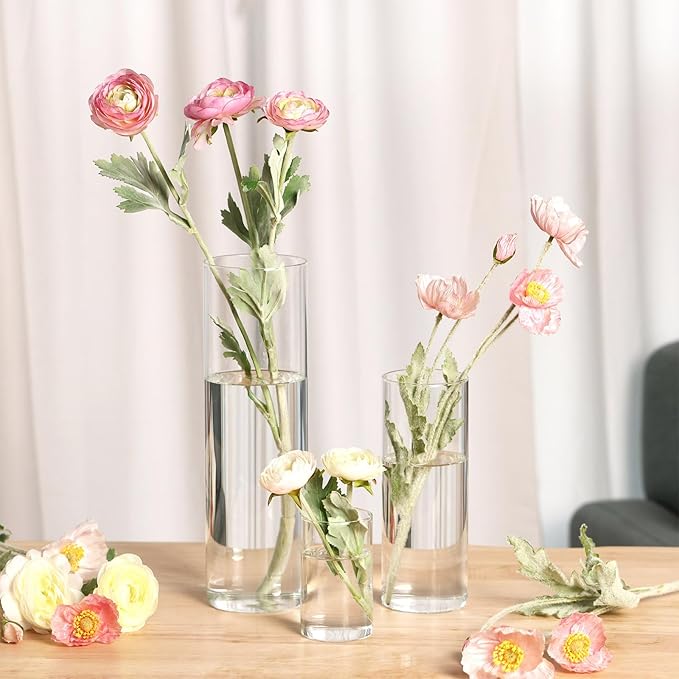 Fixwal 24pcs Clear Glass Cylinder Vases, 4, 8, 12 Inch Tall Cylinder Vases for Centerpieces, Glass Flower Vase Floating Candle Holder Vase for Table Shelf, Party, Wedding, Home Decor