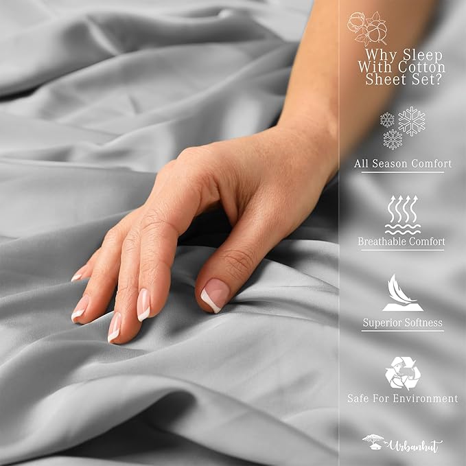 URBANHUT 700 Thread Count Egyptian Cotton Sheets California King Size, 4Pc Sheet Set Luxury Bed Sheets for California King Bed, Sateen Weave Hotel Sheets, 16'' Elasticized Deep Pocket - Silver Grey