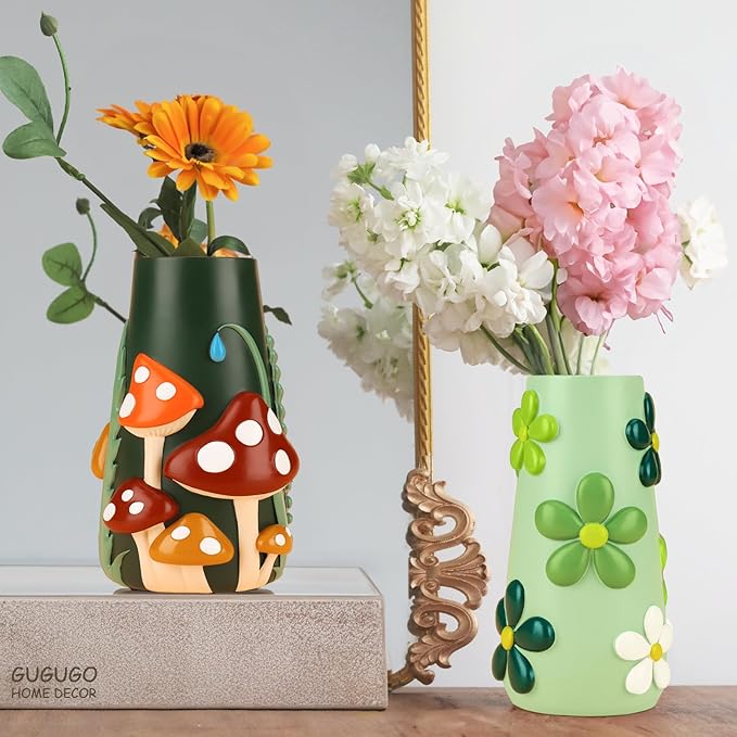 GUGUGO Colorful 8 Inch Tall Vases, Cute Vases for Flowers,Unique Flower Vase for Decor, Decorative Vase for Centerpieces, Boho Home Decor Aesthetic (C)