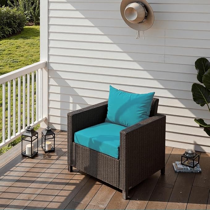 Outdoor Seat Cushion Set 24 x 24 x 4 Inch, Waterproof & Fade Resistant Patio Furniture Cushions with Removable Cover and Ties, Thick Deep Seating Pads for Outside Chair Sofa Couch, Teal