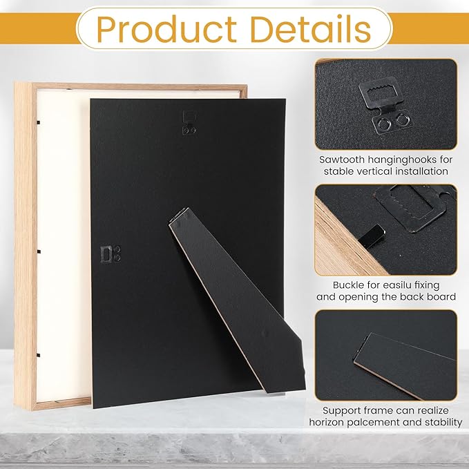 Ripeng 16 Pack Shadow Box Frame Display Case Picture Frame for Wedding Bouquet, Back to School Crafts, Memorial Photos, Ticket, Teacher, Medal, DIY Wall or Tabletop Gift Decor(11 x 14 Inch,Wood Color)