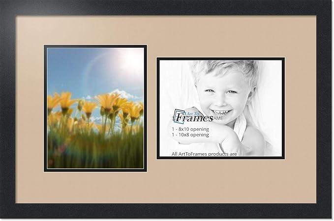 ArtToFrames Collage Photo Frame Double Mat with 2 - 8x10 Openings and Satin Black Frame
