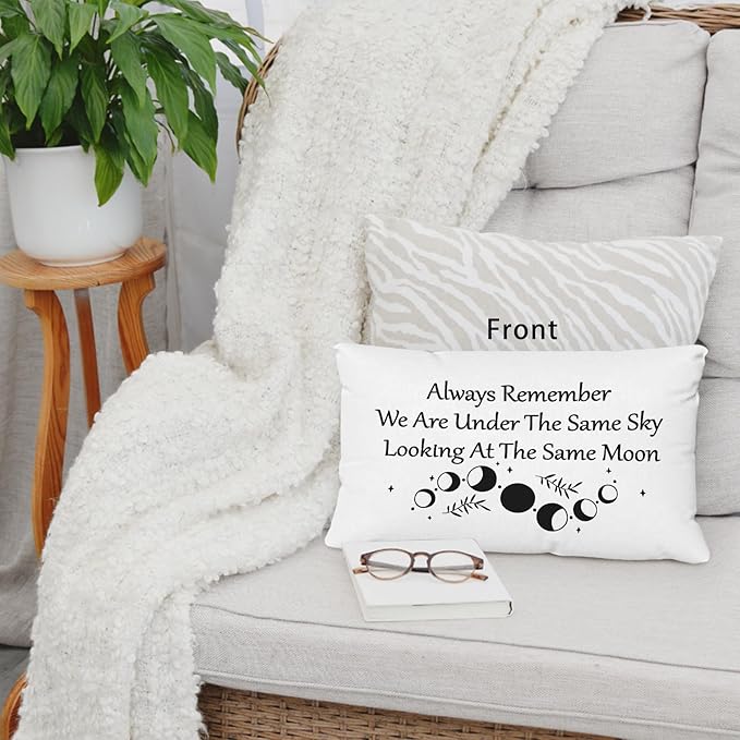 Long Distance Relationship Gifts Always Remember We are Under The Same Sky Reversible Decor Throw Pillow Case Decor for Home Bedroom,12''x20''Pillow case, Great Gift for Boyfriend, Girl (beige)