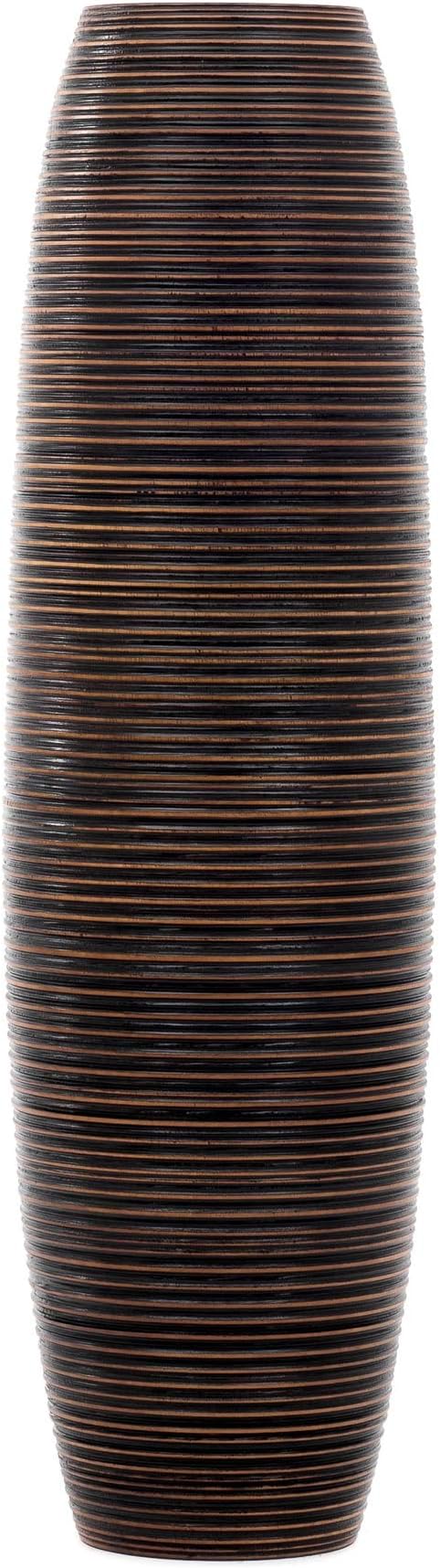 Leewadee Large Brown Home Decor Floor Vase – Wooden 34 inches Tall Farmhouse Decor Flower Holder for Fake Plant and Pampas Grass