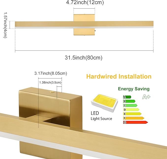Gold Bathroom Vanity Light 31.5 inch, 18W Dimmable 5CCT LED Modern Bathroom Light Fixture Over Mirror, ETL Certificated
