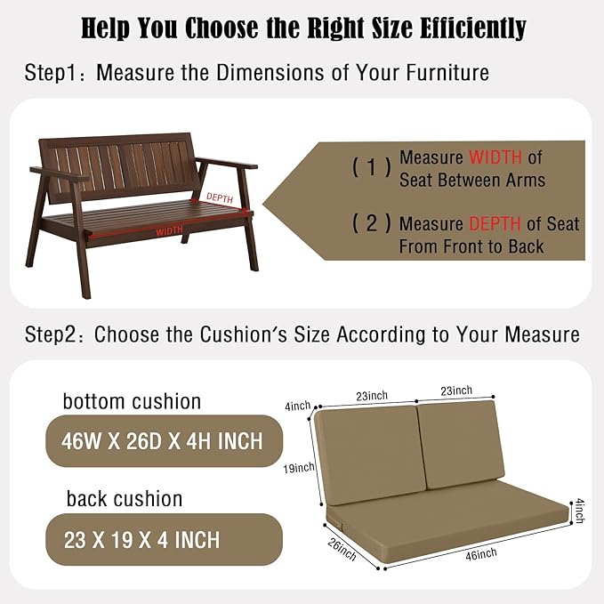 idee-home Outdoor Loveseat Cushions, Waterproof Patio Loveseat Cushion, Outside Couch Hampton Bay Deep Seat Cushion Replacement Set, Patio Love Seat Sofa Cushions for Furniture, 46" x 26"