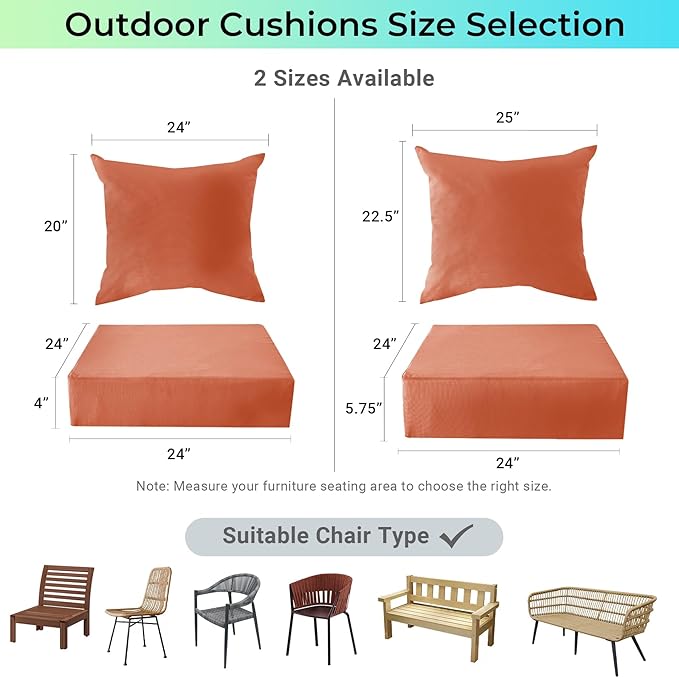 Outdoor Cushions for Patio Furniture,Outdoor Seat Cushion Set 24 x 24 x 5.75 Inch,Waterproof & Fade Resistant Outdoor Chair Cushions,Deep Patio Chair Cushion with Removable Cover,Spice