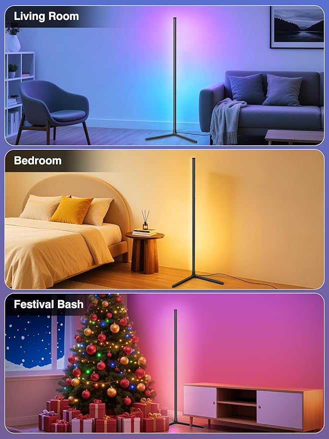 LED Corner Lamp, RGB Corner Floor Lamp with APP and Remote Control, 16 Million Colors & 68+ Scene Color Changing Ambience Light with Music Sync for Living Room, Bedroom, Gaming Room