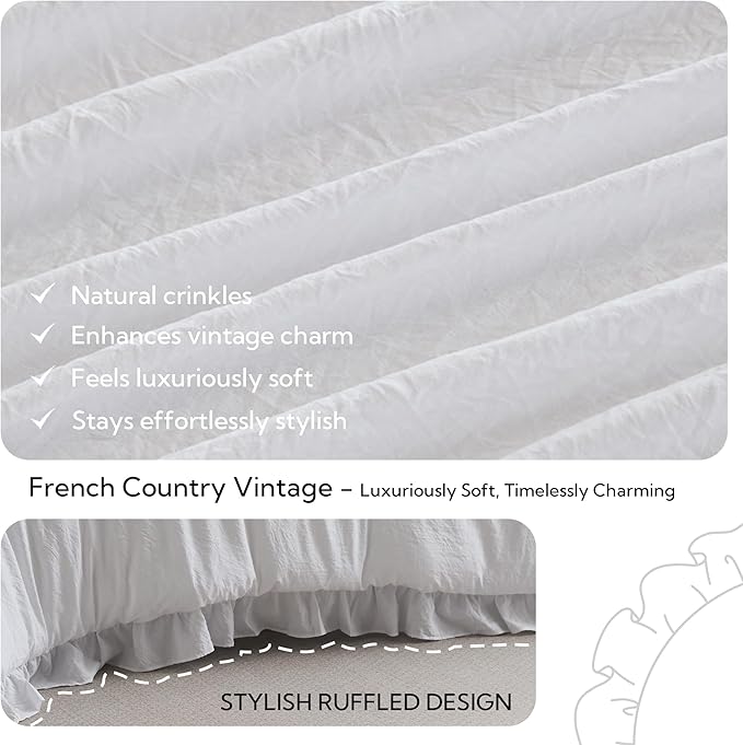 MR&HM White Ruffle Comforter Set, Twin Comforter Sets for College Dorm,Boho Bed in a Bag Set 5 Pieces with 1 Comforter,1 Flat Sheet, 1 Fitted Sheet,1 Pillowcases & 1 Pillow Shams for All Seasons