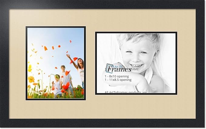 ArtToFrames Collage Photo Frame Double Mat with 1 - 8.5x11, 8x10 Openings and Satin Black Frame