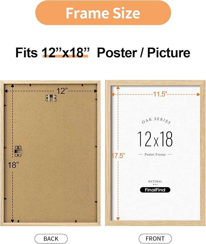 12x18 Frame Set of 3, Natural Solid Oak Wood 12x18 Poster Frame, Lightweight for Wall Mounting(3 Pack, Oak)