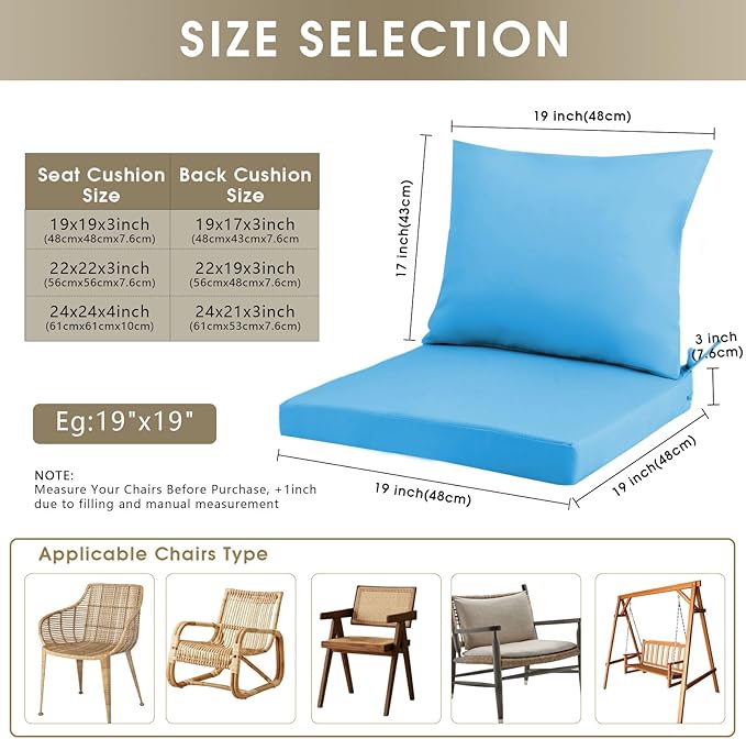 Outdoor Seat Cushion Set 22 x 22 In, Water-Resistant & Fade-Resistan, Patio Furniture Cushions with Removable Cover Deep Seat & Back Cushion with Handle and Adjustable Straps for Chair Sofa,4PC