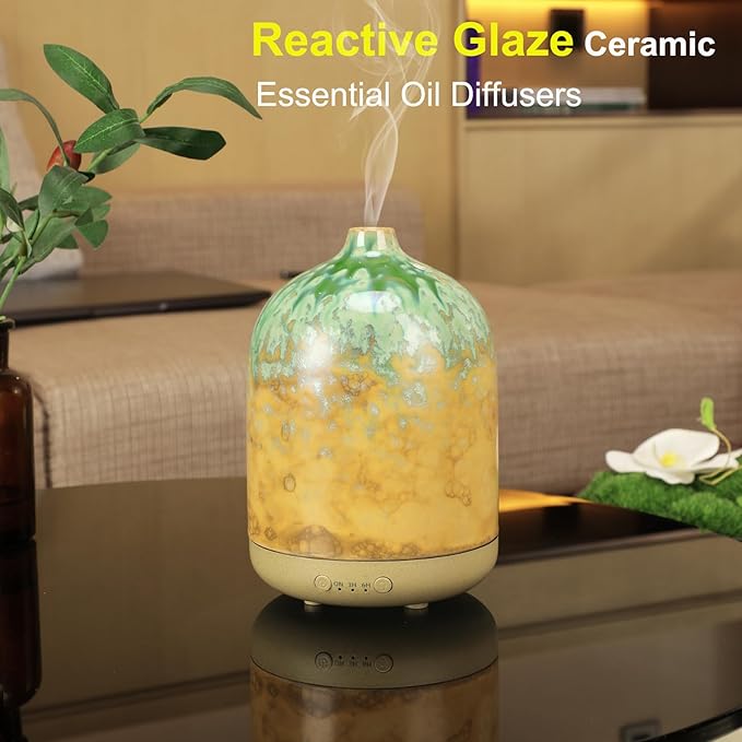 Ceramic Essential Oil Diffusers for Home, Decorative Bedroom Aromatherapy Scent Air Diffuser Reactive Glaze Ultrasonic Aroma Defusers 250ml with Timed
