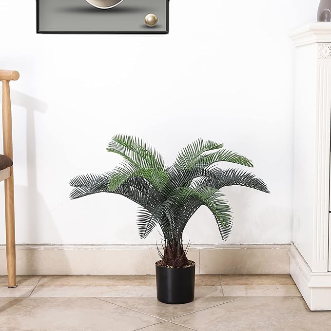 ALLTOP TURF Nearly Natural 40" Artificial Cycas Plant(28 Leaves) Fake Revoluta Sago Palm Tree for Home Garden Office Store Floor Decoration, with Black Pot