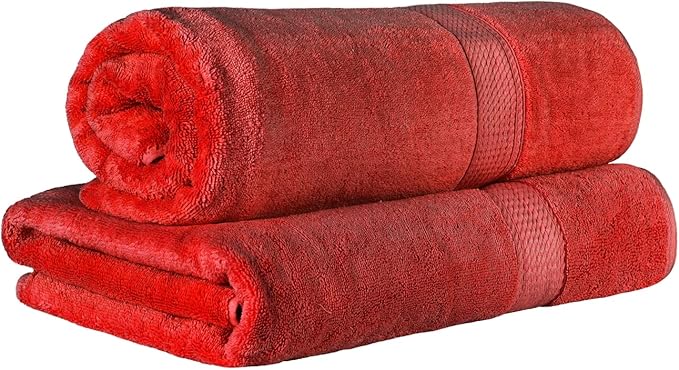 BLUENILEMILLS Premium Towel Collection, Egyptian Cotton Towels for Shower and Bathroom 2-Piece Bath Sheet Set, 34" x 68", Red by Blue Nile Mills