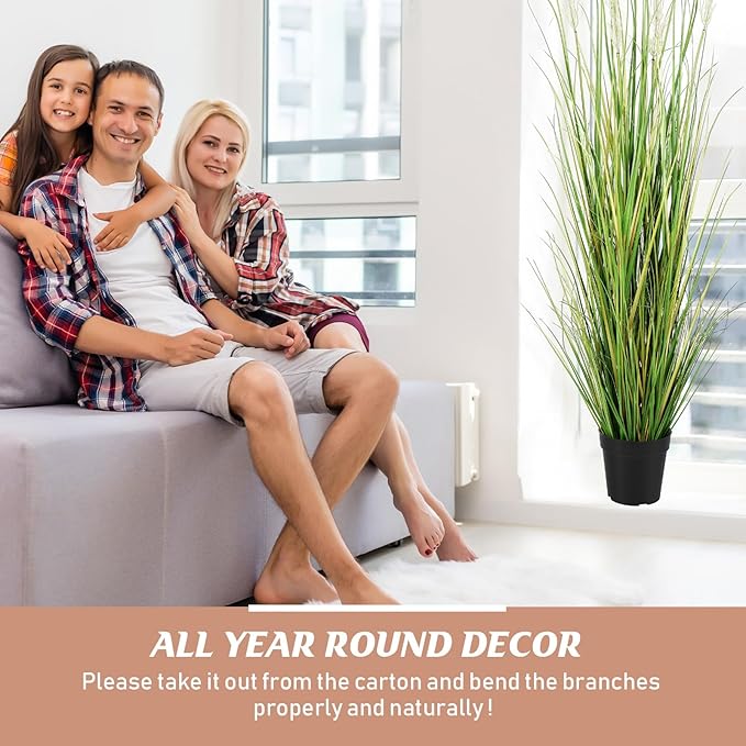 Jexine 4 Pcs 5 ft Tall Artificial Grass Plant Potted Artificial Greenery Floor Plants Faux Pampas Grass Tall in Pot for Housewarming Gift House Garden Bathroom Lobby Outdoor Decoration