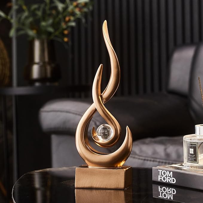 Modern Flame Statue Home Decorations for Living Room, 11.8" H Bronze Sculpture for Vintage Decor, Abstract Art Resin Sculptures for Dining Room TV Stand Coffee Table Centerpiece