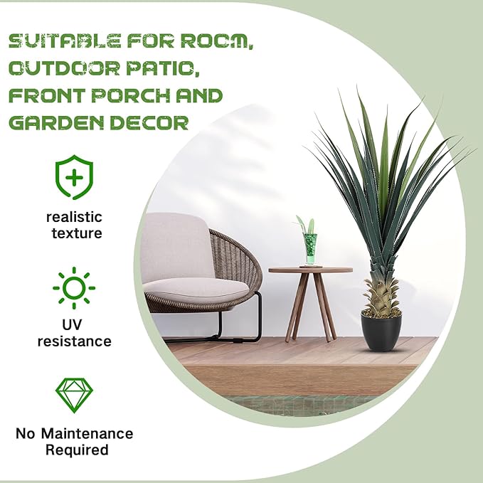 Giegxin 1 Piece 4ft Tall Artificial Spiked Agave Plant Potted Faux Agave Plants 48'' UV Resistant Large Realistic Artificial Greenery Outdoor Indoor for Housewarming Gift House Garden Bathroom