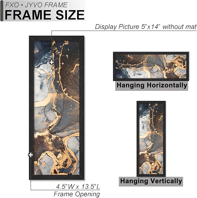 Engineered Wood 5x14 Picture Frame Set of 6, Black Frame for 5 x 14 Inch Picture Poster Photo, Light Weight 5 by 14 Frame with Wood-grain for Wall - 6 Pack/Black/5"x14"