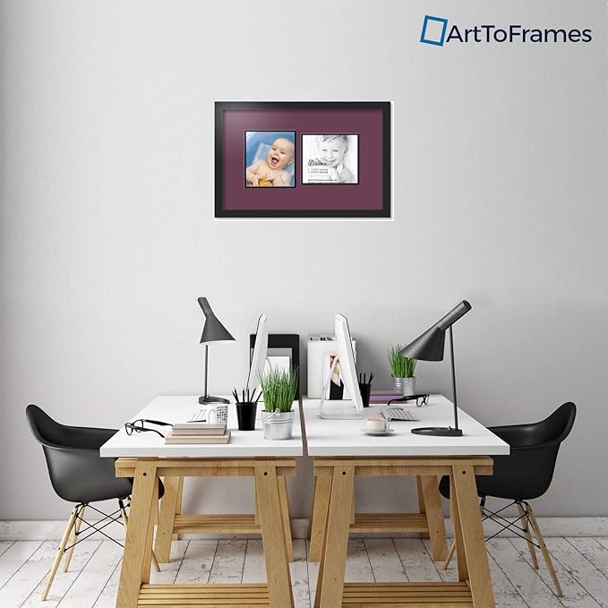 ArtToFrames Collage Photo Frame Double Mat with 2 - 7.5x8.5 Openings and Satin Black Frame