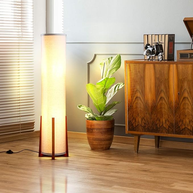 Brightech Parker Paper Lantern Floor lamp, 48 Inch Tall Lamp with Wood Frame, Asian Design for Bedroom, Decorative Tower Shade Lamp for Living Rooms & Offices, Great Living Room Décor