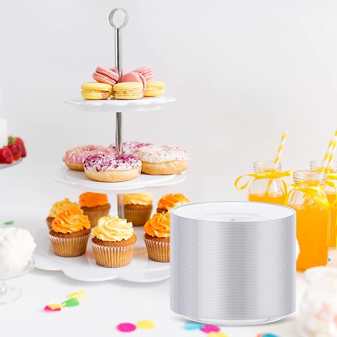 Clear Plastic Dessert Plates 5.5 Inch Disposable Cake Plates Small Party Dishes Bulk Clear Round Dishes for Wedding Dinner Appetizers BBQ Travel Catering Events(200 Pcs)