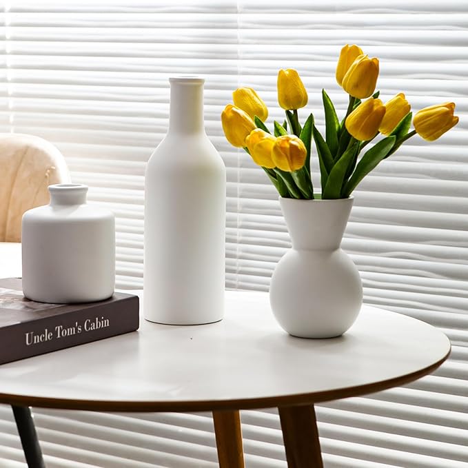 Ceramic Flower Vase Without Dried Fake Flowers, Centerpiece vases for Table, Modern Vases for Home Decor- 3 Pcs