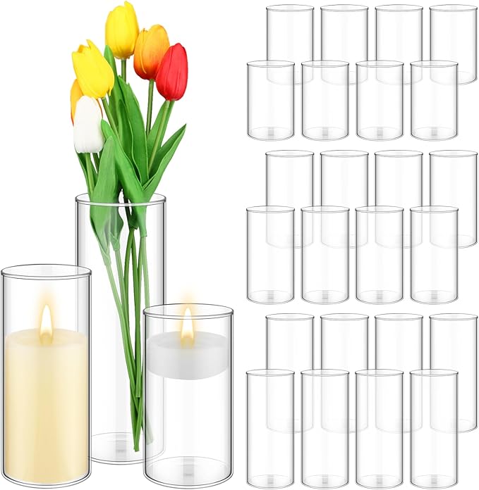 24 Pcs Cylinder Glass Vases Bulk, Tall Clear Flower Vases Transparent Candle Holder for Wedding Table Centerpieces and Home Decoration (6 Inch, 8 Inch, 10 Inch)