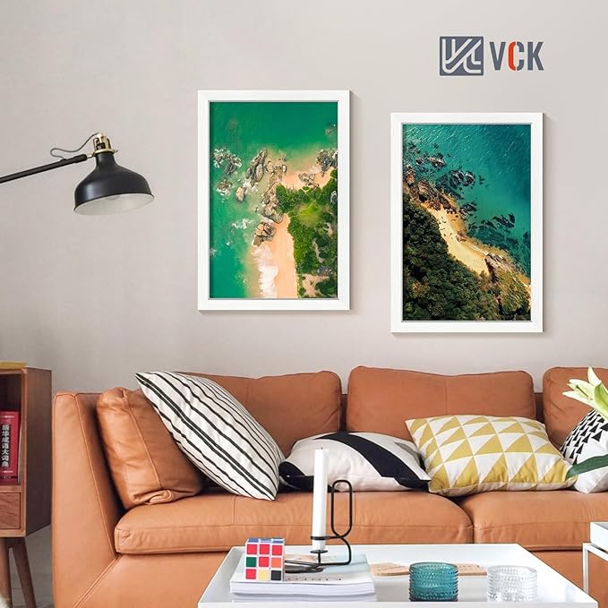 VCK 12x18 Picture Frame 5 Pack | with Mat 11x17 | Solid Wood Poster Frame with HD Glass | Exclusive Wood Grain - White