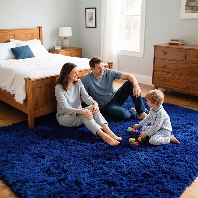 Area Rugs for Bedroom Living Room, 9x12 Soft Large Fluffy Fuzzy Shag Plush Furry Carpet, Soft Indoor Floor Mat for Kids Nursery Home Dorm Office Decor Aesthetic, Blue