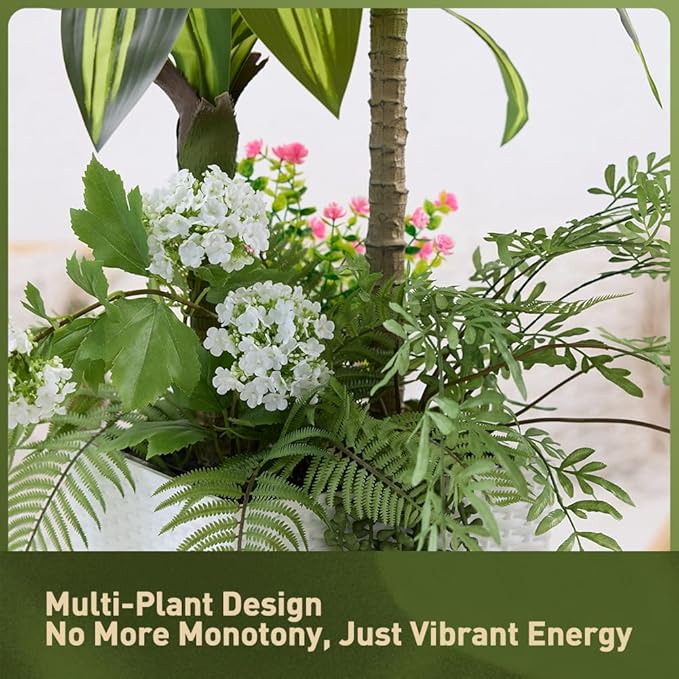 Artificial Dracaena Tree 4ft Artificial Plants Indoor UV Resistant, Dracaena Fake Plants with Multiple Plants in White Tall Planter for Indoor Outdoor Decoration (1 Pack)