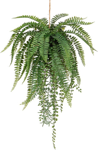 Large Mixed Fern Faux Hanging Plants, Realistic Artificial Plants with Hemp Rope Moss, Indoor for Home Bedroom Bathroom Porch Window Sill Decor, 25.6 Inches Tall, 1 Count