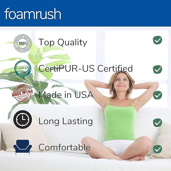 FoamRush 8" x 36" x 36" Premium Quality Upholstery Foam Cushion High Density (Chair Cushion Square Foam for Dining Chairs, Wheelchair Seat Replacement)