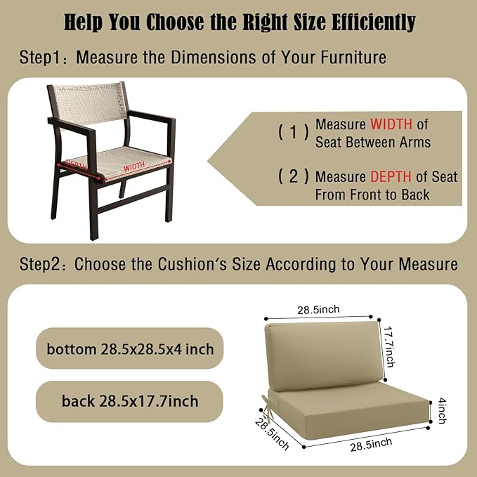 idee-home Outdoor Cushions for Patio Furniture, Outdoor Seat Cushion, Waterproof Hampton Bay Deep Seat Replacement Couch Chair Cushions for Garden Lawn Backyard Deck, 28.5 x 28.5