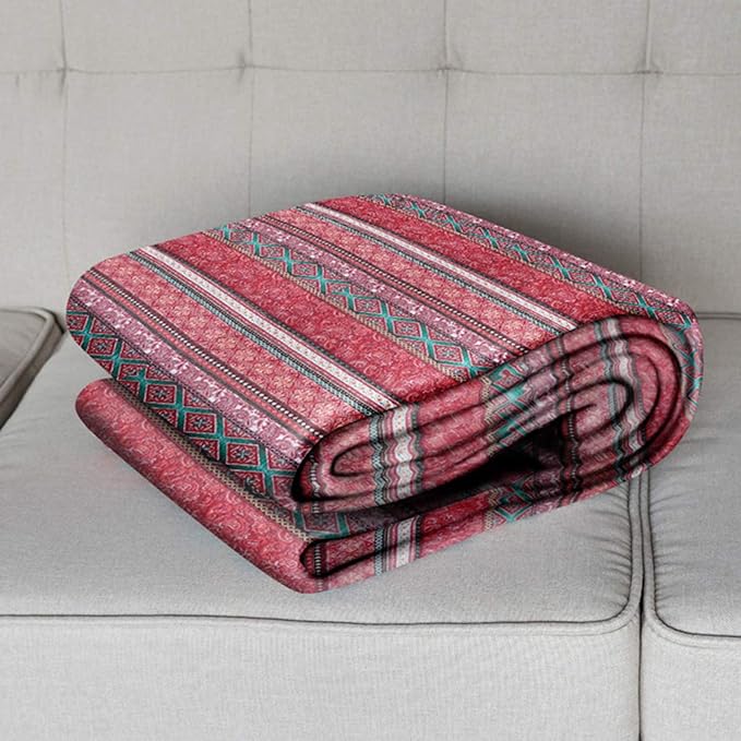 NEWLAKE Quilted Throw Blanket for Bed Couch Sofa, Striped Bohemian Pattern, 60X78 Inch