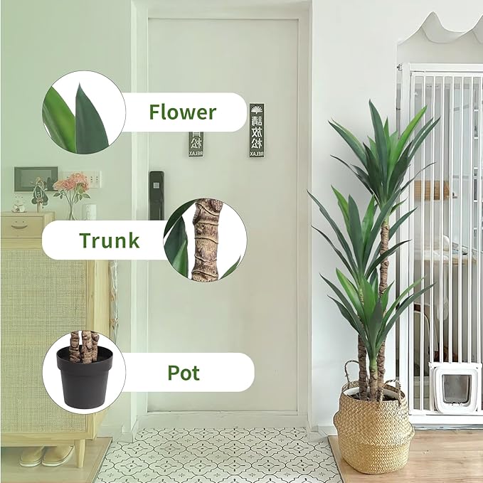 momoplant Artificial Agave Tree 4.5Ft Faux Agave Plant with 3 Heads Silk Faux Tree in Plastic Pot for Home Garden Office Decor