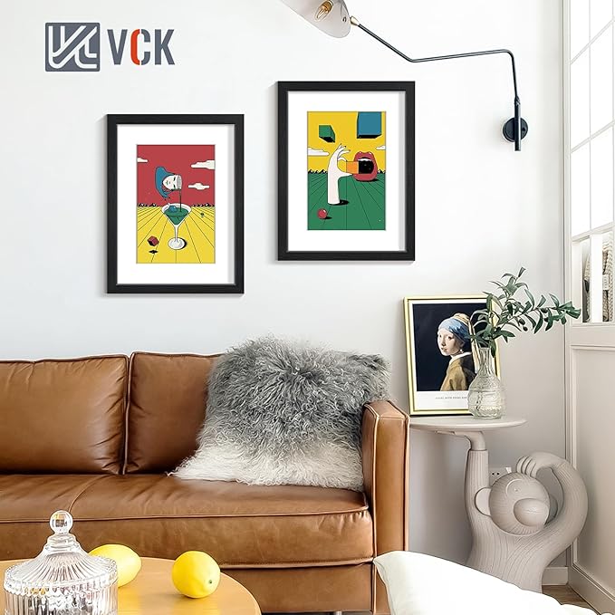 VCK 12×16 Picture Frame Black Set of 2 for Display Picture 8x12 with Mat or 12×16 without Mat Poster Frame Made of MDF Wood and Tempered Glass Black