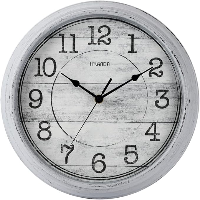 HYLANDA Retro/Vintage 12-Inch Kitchen Decorative Wall Clock, Silent Wall Cocks Battery Operated Non Ticking with Large Numbers Easy to Read for Home Bathroom Office(Grey)