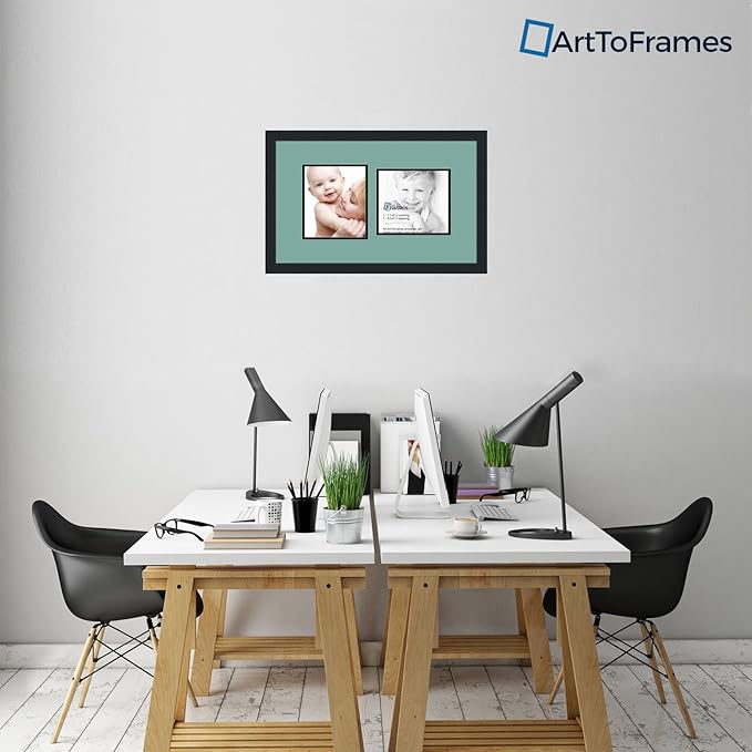 ArtToFrames Collage Photo Frame Double Mat with 2 - 7.5x8.5 Openings and Satin Black Frame