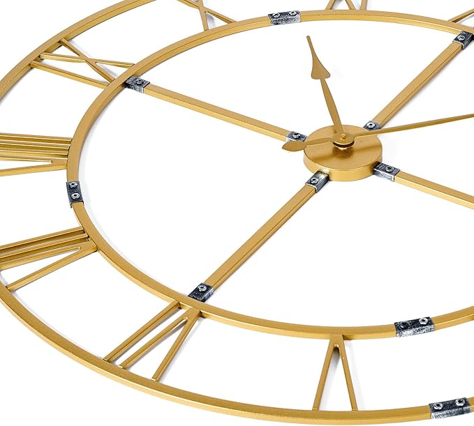 Large Wall Clock for Living Room Decor – 40 Inch Silent Non-Ticking Modern Farmhouse Wall Clock, Oversized Decorative Metal Roman Numeral Clock, Gold