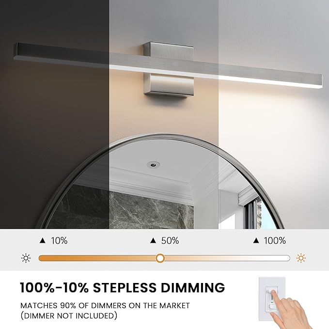 KAISITE Modern Bathroom Vanity Light 32 Inch - Brushed Nickel Fixture Over Mirror, Dimmable 5CCT LED Bar Light for Restroom
