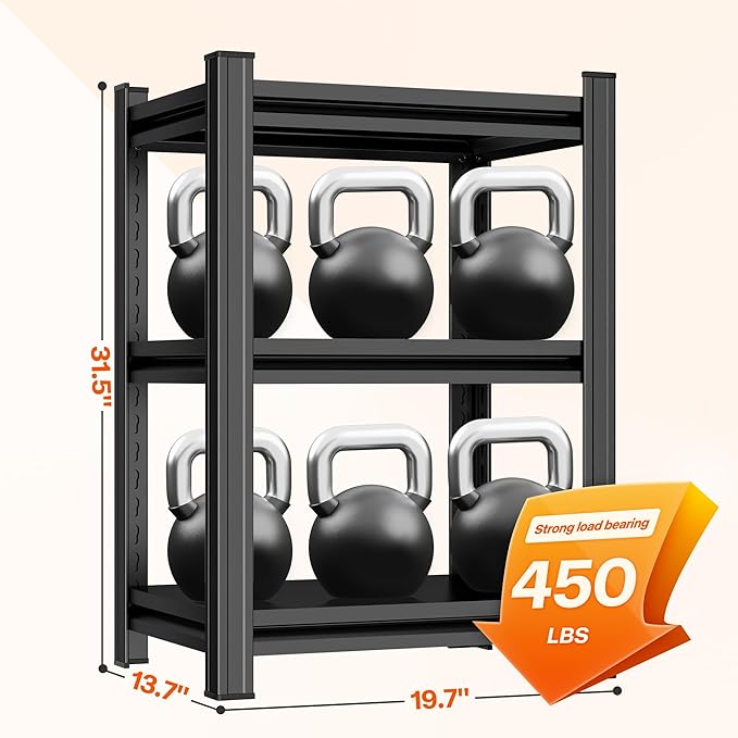 3 Tier Shelf Small Bookshelf 20 Inch Width Free Standing Shelf Adjustable Shelf Unit For Small Spaces Industrial Metal Book Shelves for Home, Office, Living Room,Kitchen,31.5''Hx20''Wx13.7''D,Black