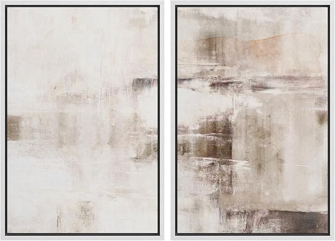 MUDECOR Framed Canvas Print Wall Art Set Abstract Lake and Mountain Serene Landscape Illustrations Modern Art Decorative Bohemian Calm/Zen for Living Room, Bedroom, Office - 24"x36"x2 White